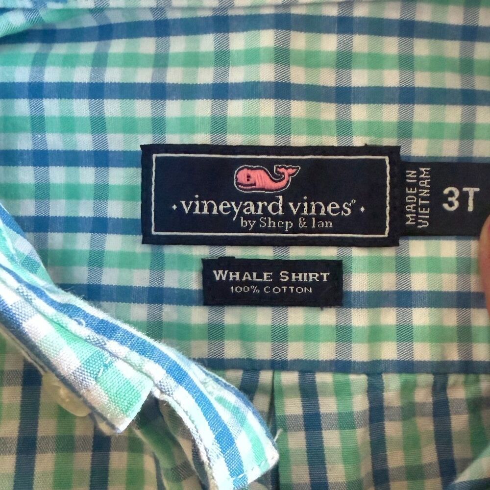 Vineyard Vines Green & Blue Plaid Collared Button Up Shirt Boys' 3T - Picture 3 of 11